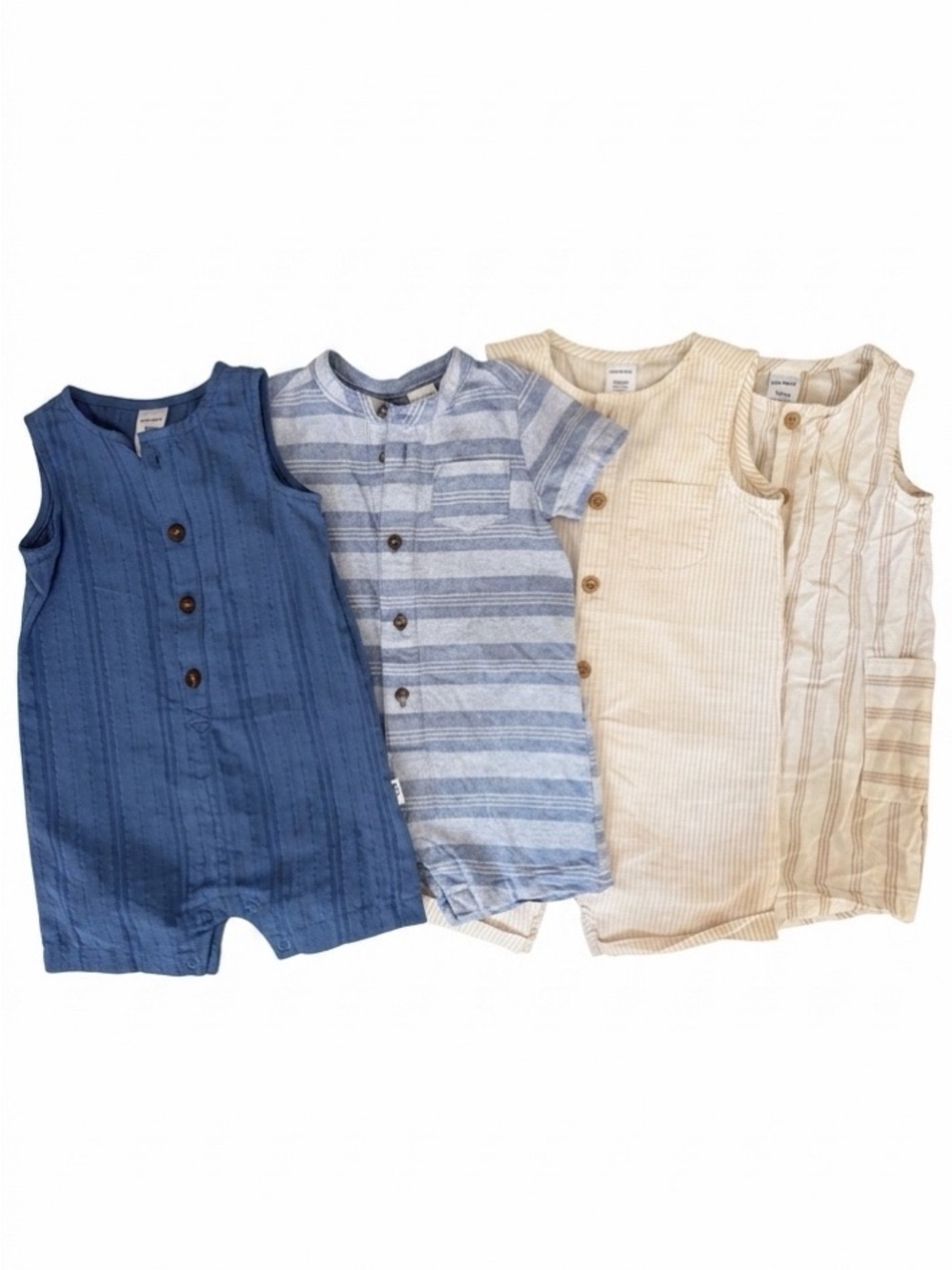 Baby Cotton Romper Set - Blue & Neutral Stripes